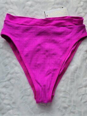 L*Space Pink Bikini Bottom Women's Large Frenchi Ribbed Bitsy Swimwear NWT